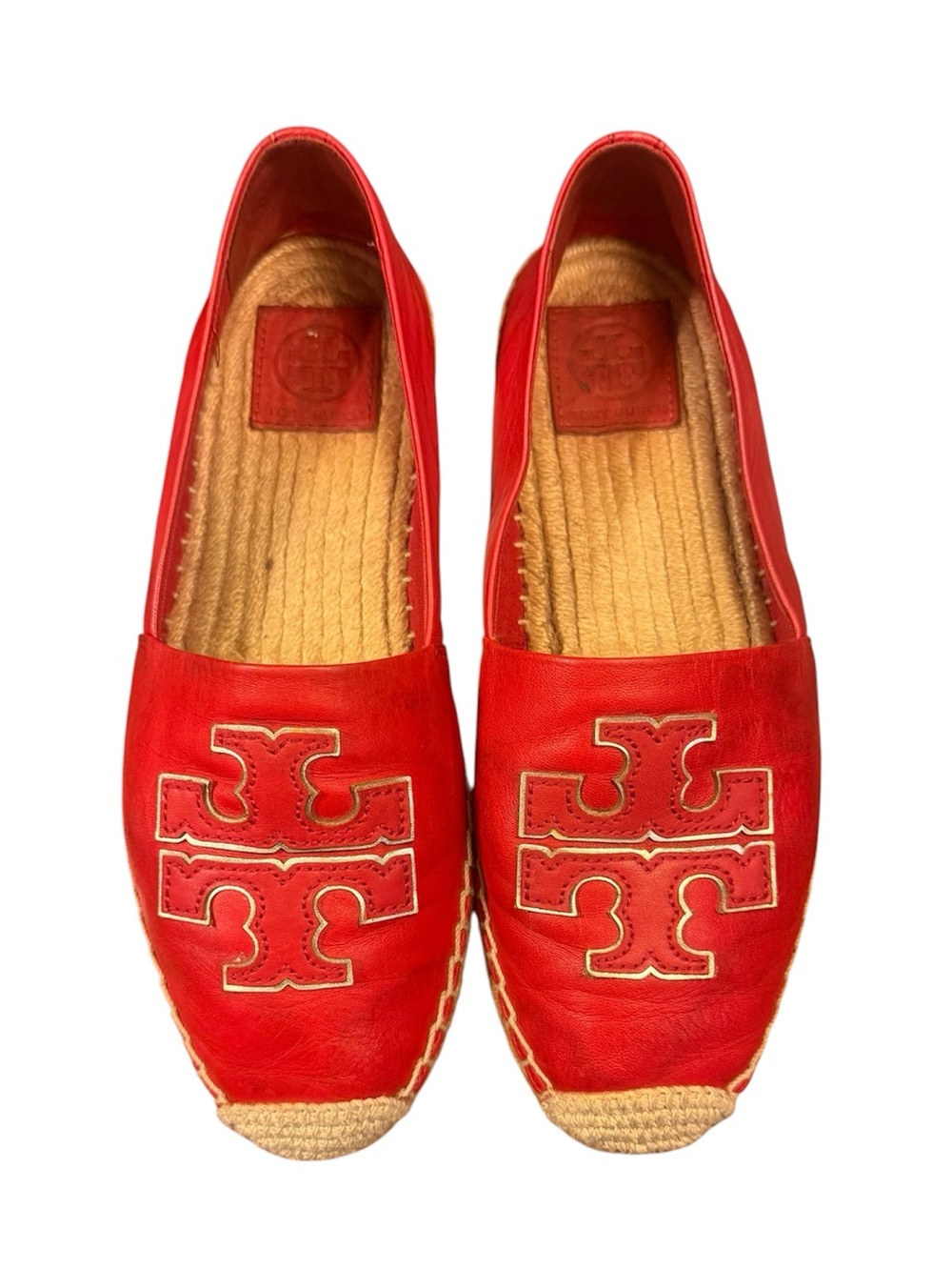Tory Burch Ines Red Leather Logo Espadrilles Size 8.5